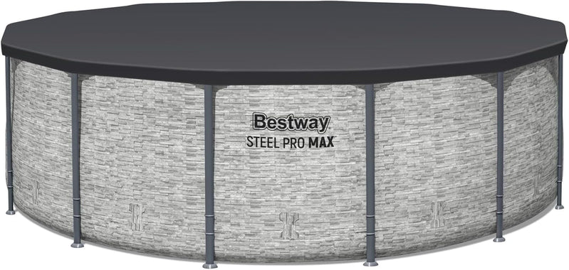 Steel Pro MAX 14 Ft. x 48 In. Round Metal Frame Above Ground Outdoor Swimming Pool Set With 1,000 Filter Pump, Ladder, And Cover, Gray