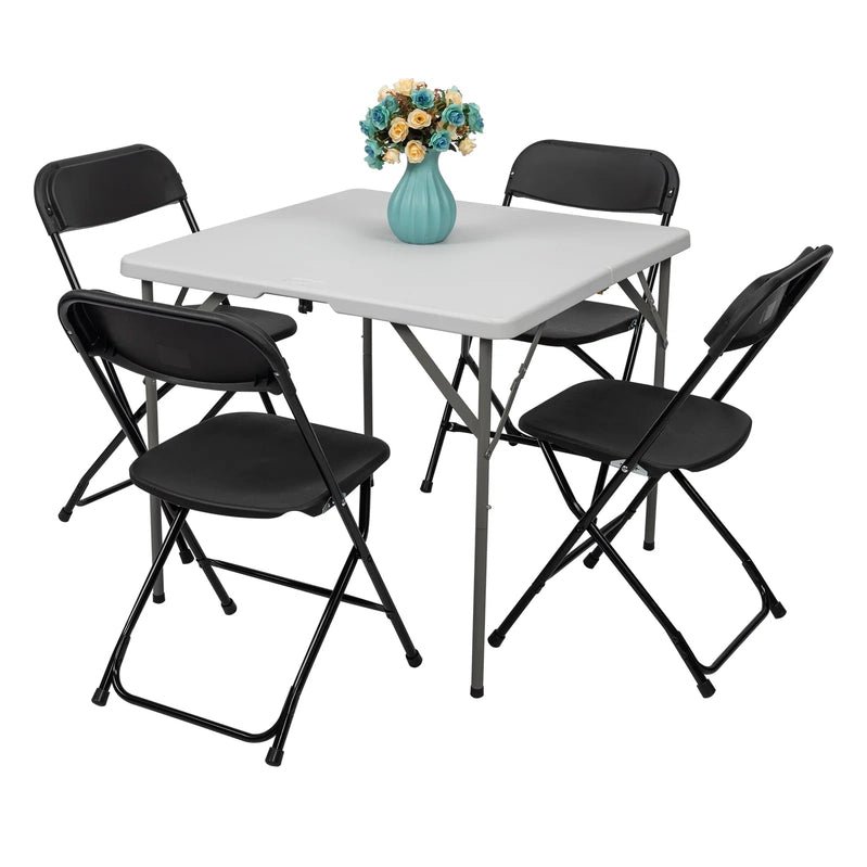 Ktaxon 6 Ft. White Folding Table And 10 Pack Folding Chairs Black, Plastic Table And Chair Set
