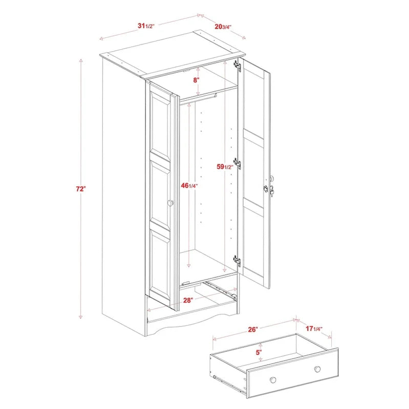 Palace Imports 100% Solid Wood Flexible Wardrobe Armoire With Metal Or Wooden Knobs