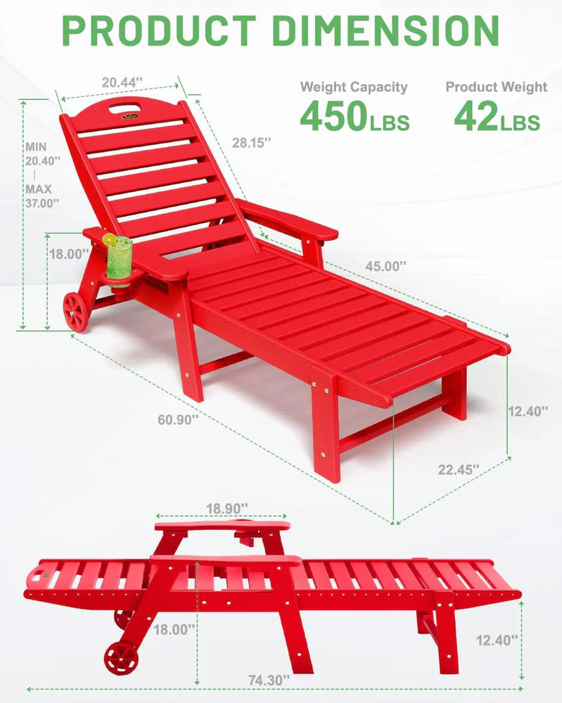 Lounge Chair Outdoor, Chaise Lounge, HDPE 6-Position Outdoor Chaise Lounge
