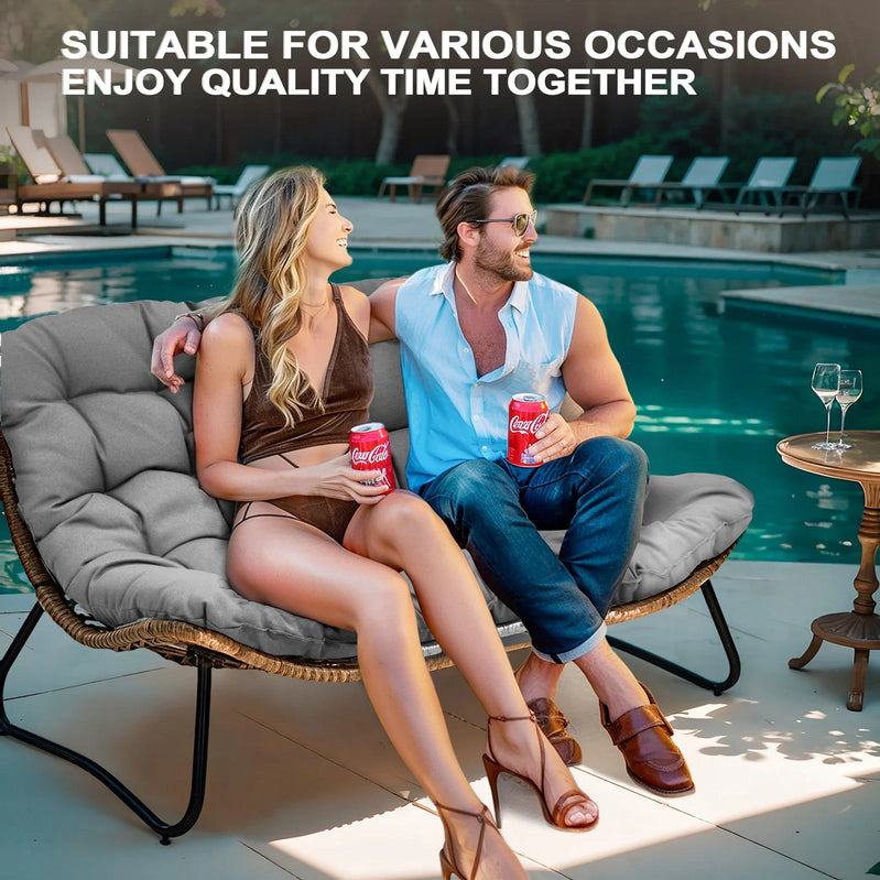 Crestlive Products Patio Loveseat, All-Weather Rattan Large Furniture With Soft Cushions, Outdoor Loveseat For Balcony, Poolside, Backyard, Beige