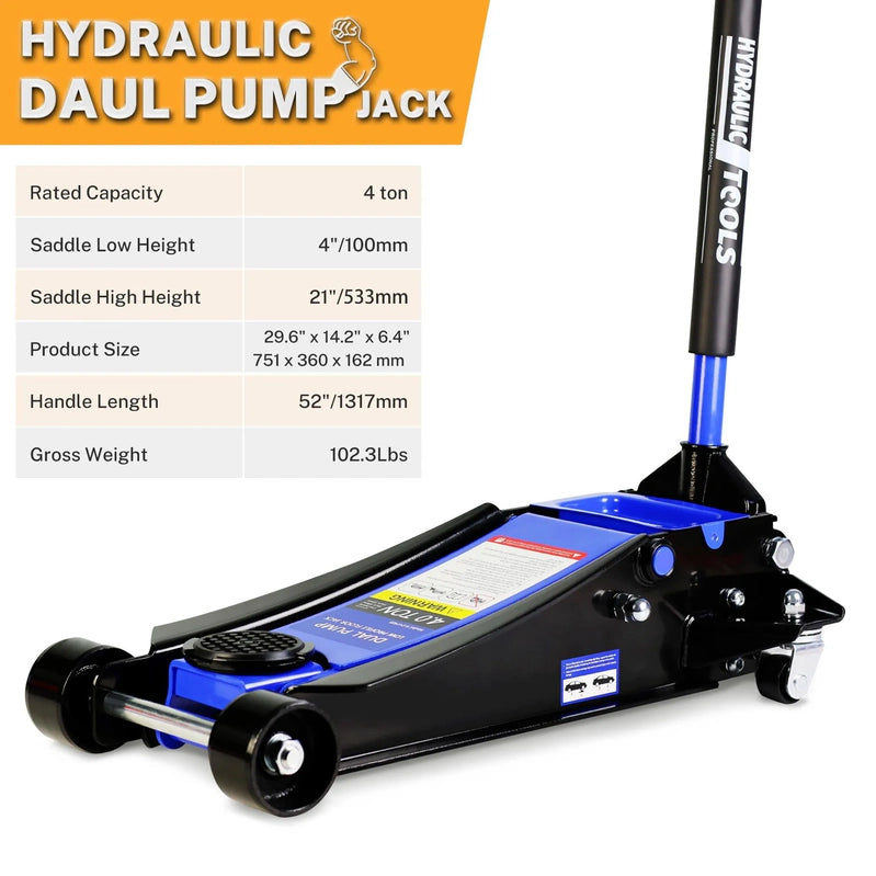 4-Ton Floor Jack, Low Profile Car Jack, Heavy-Duty Trolley Jack Car Lift With Dual Pump Pistons, Lifting Range 4 In.-21 In., 8000lbs