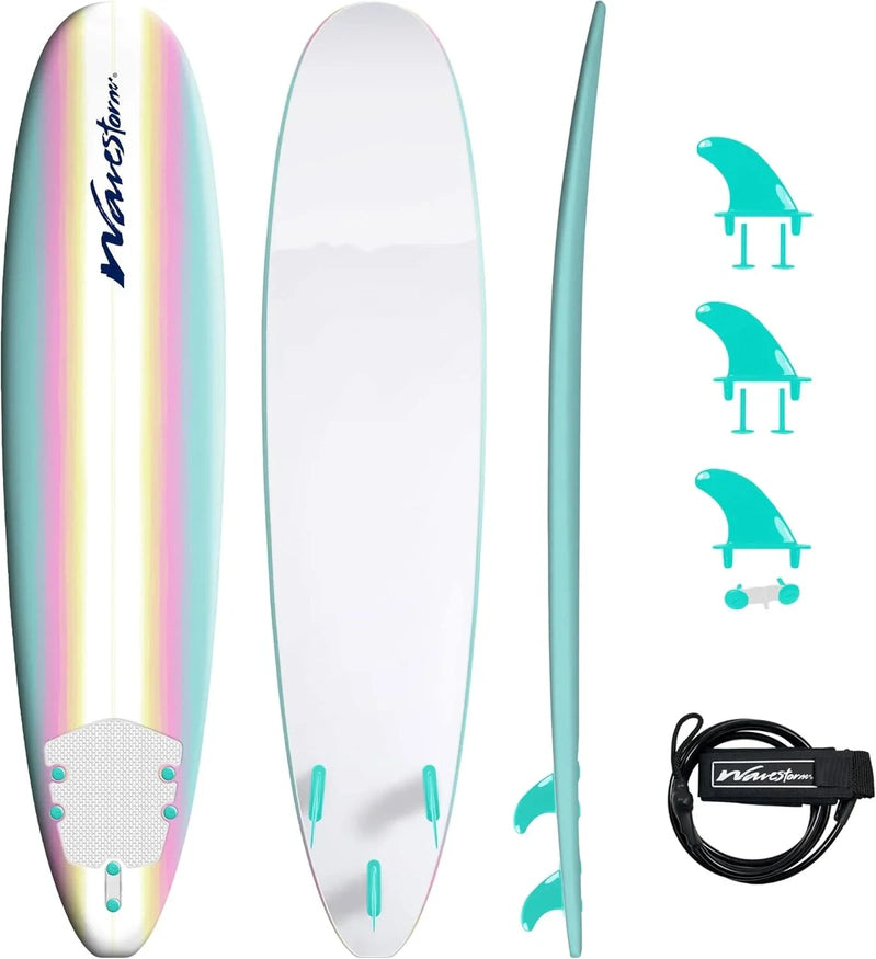 Wavestorm 8 Ft. Classic Surfboard//Foam Wax Free Soft Top Longboard For Adults And Kids Of All Levels Of Surfing
