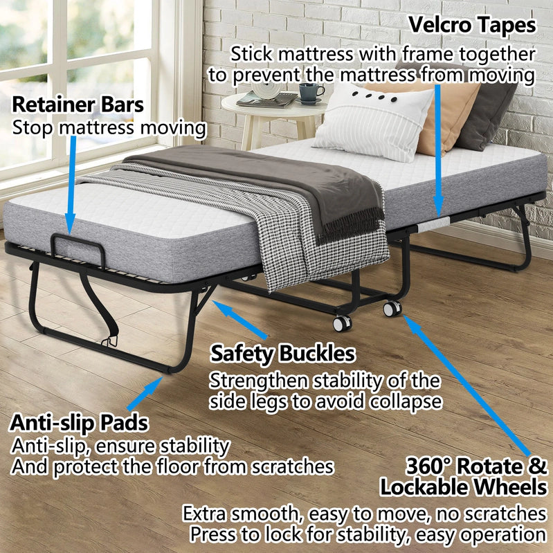 Folding Bed With Mattress 75 In. x 31 In. Cot Size Folded Bed