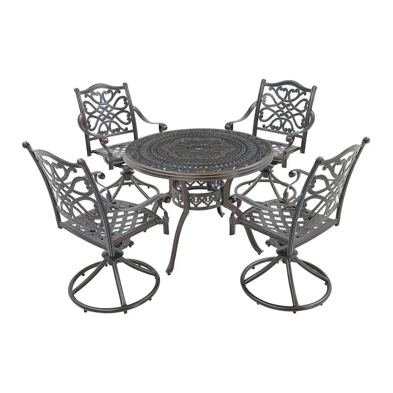 5-Piece Cast Aluminum Patio Dining Set With 4 Swivel Chair
