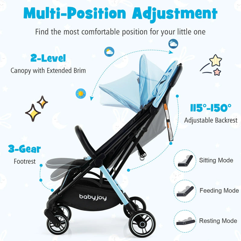Compact Travel Stroller For Airplane Infant Toddler Stroller w/Adjustable Backrest And Canopy