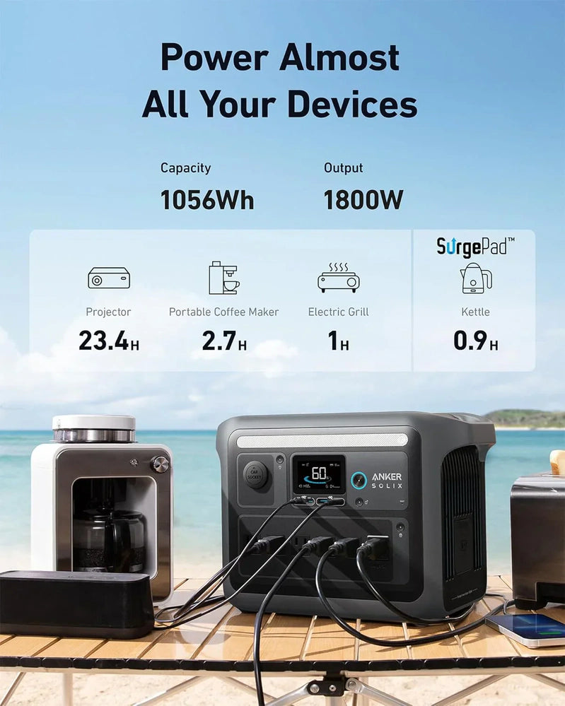 Portable Power Station 1800W, 2400W Peak Solar Generator 58 Minutes To Fully Charge