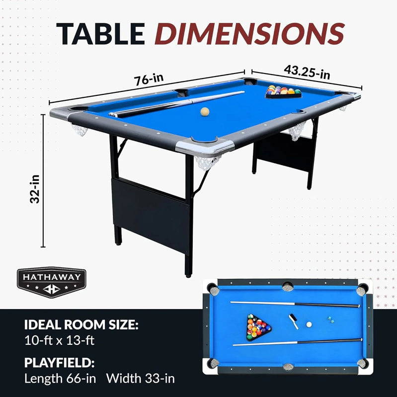 Hathaway Fairmont 6 Ft. Portable Pool Table, Adults Folding Billiards Tables For Game Room With Easy Foldable Storage