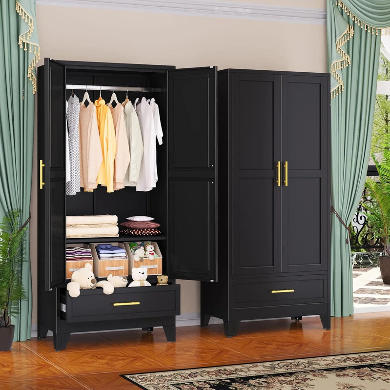 Steel Armoire Wardrobe Closet, 71 In. Metal Clothing Storage Cabinets