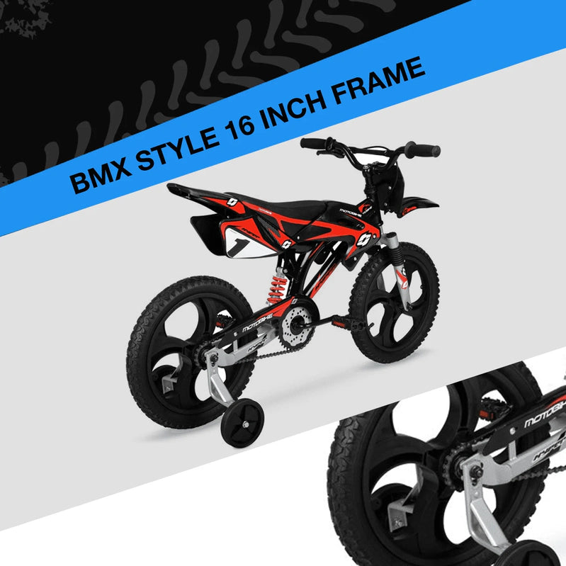 Hyper Bicycles 16 In. Kids Motobike With Mag Wheels, Including Training Wheels, Black/Red