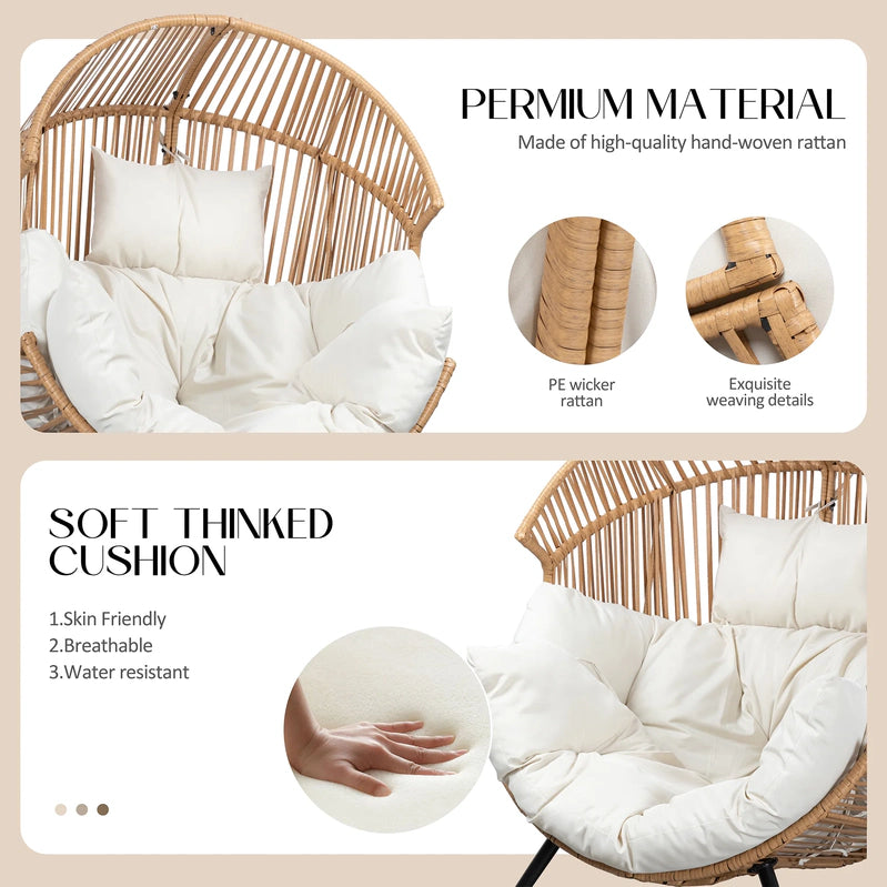 Walsunny Egg Chairs Outdoor Patio Wicker Oversized Egg Shell Lounger Lawn Chair With Cushion For Indoor Outside Porch Balcony Backyard