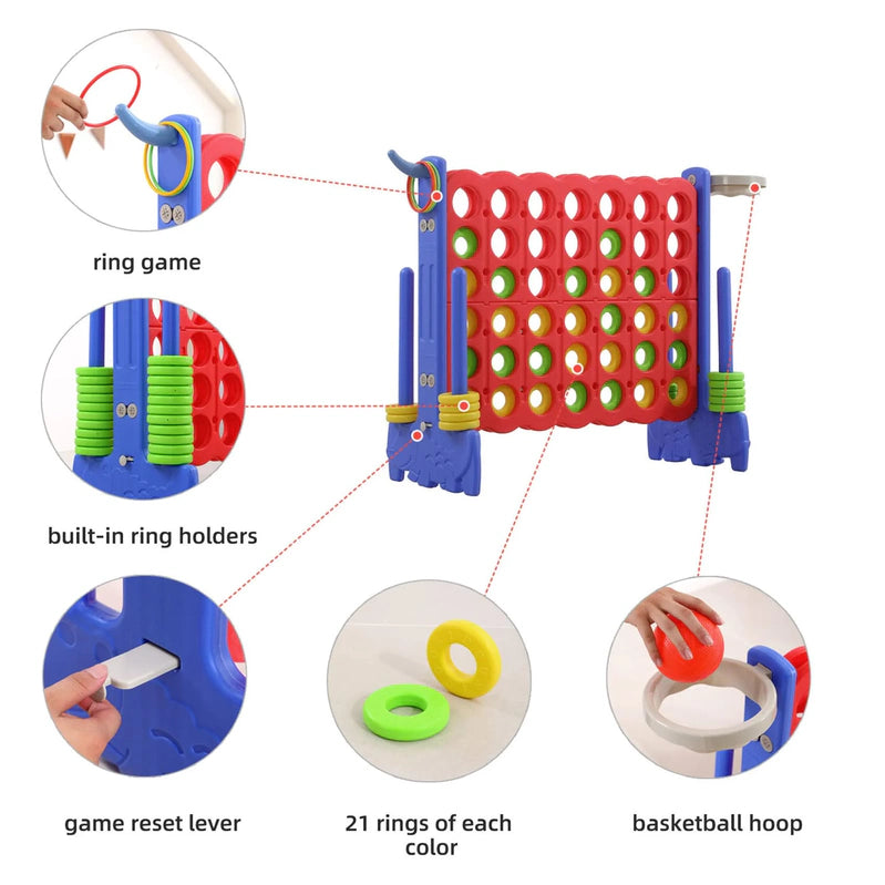Unicoo 3-in-1 Giant 4 In. A Row Game, Featuring Basketball Hoop, Ring Toss Game And 4-to-Score Game. For Kids And Adults