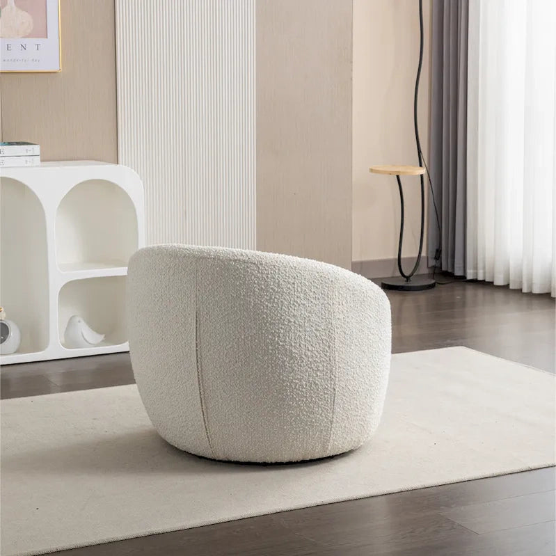 Swivel Barrel Chair, 360 Degree Rotation, Boucle Fabric
