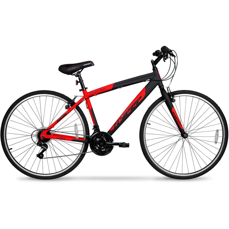 Hyper Bicycle 700c Men's Spin Fit Hybrid Bike, Black And Red