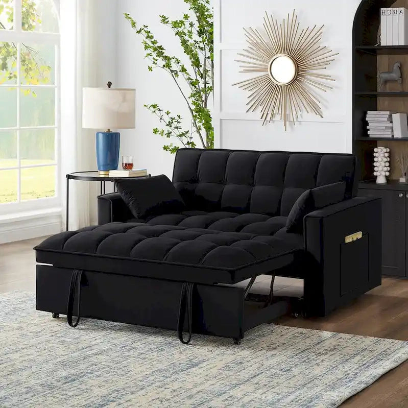 4-in-1 Pull-Out Sleeper Sofa Bed, Loveseat In Velvet-Convertible Couch Bed With Reclining Backrest,2 Side Pockets