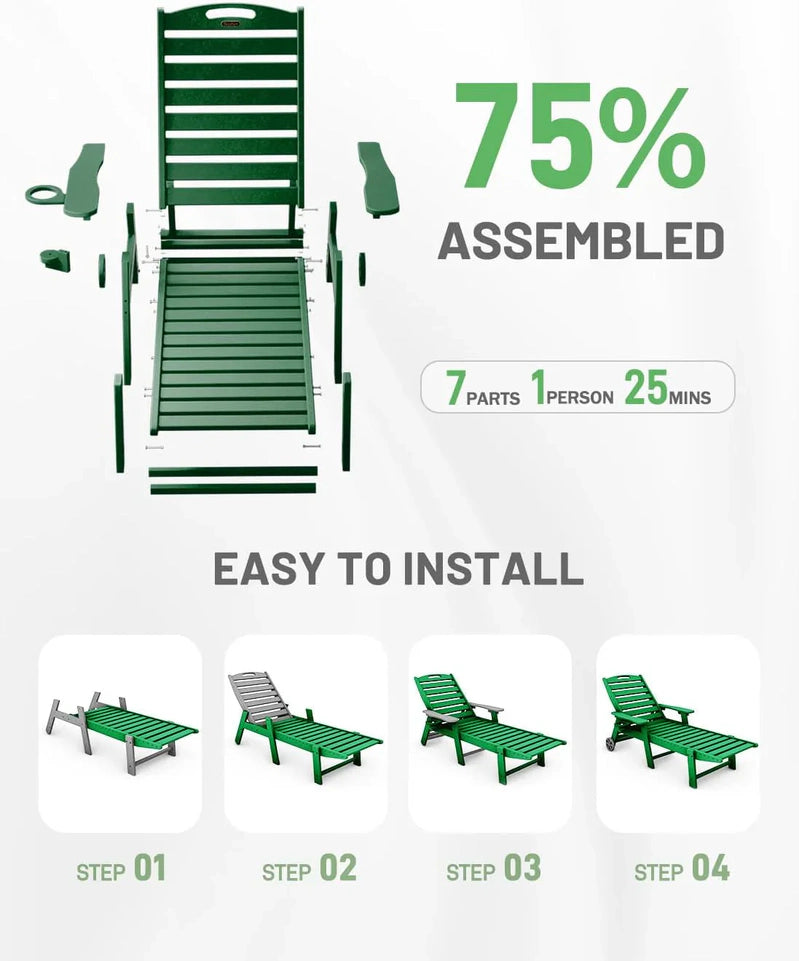 Lounge Chair Outdoor, Chaise Lounge, HDPE 6-Position Outdoor Chaise Lounge