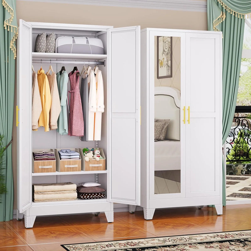 Steel Armoire Wardrobe Closet, 71 In. Metal Clothing Storage Cabinets