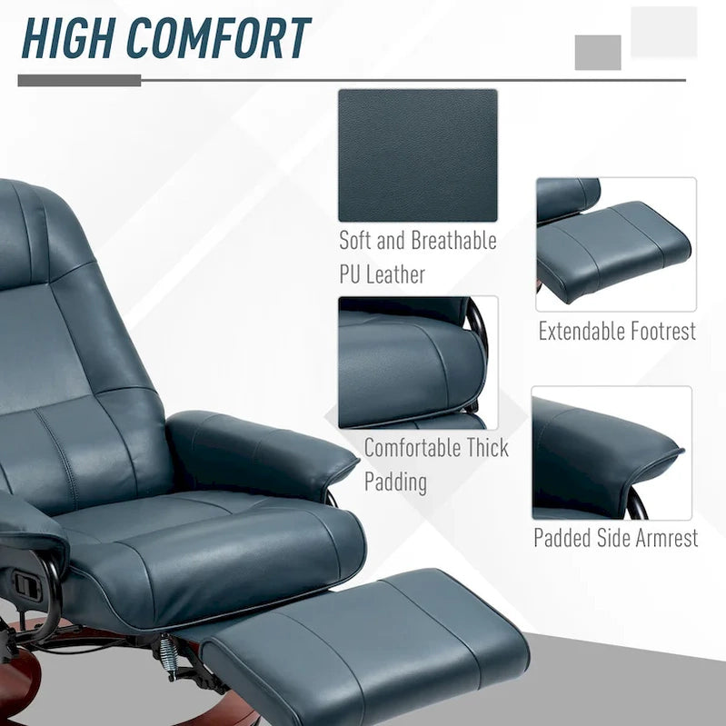 HomCom Faux Leather Adjustable Manual Swivel Base Recliner Chair With Comfortable And Relaxing Footrest