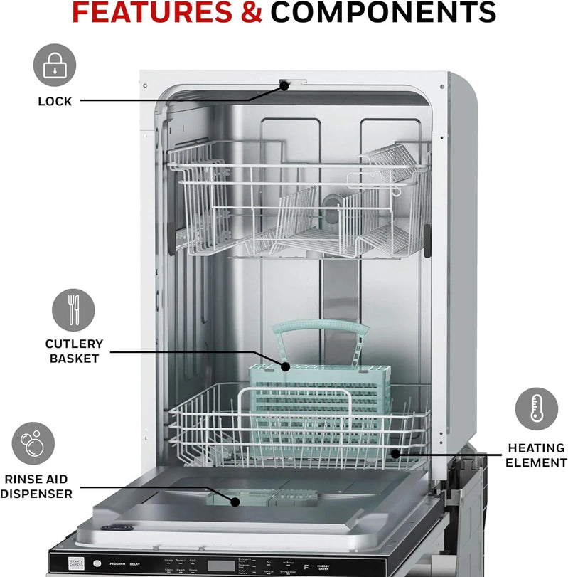 Honeywell 18 In. Dishwasher With 8 Place Settings, 6 Washing Programs, Stainless Steel Tub, UL/Energy Star, Stainless Steel