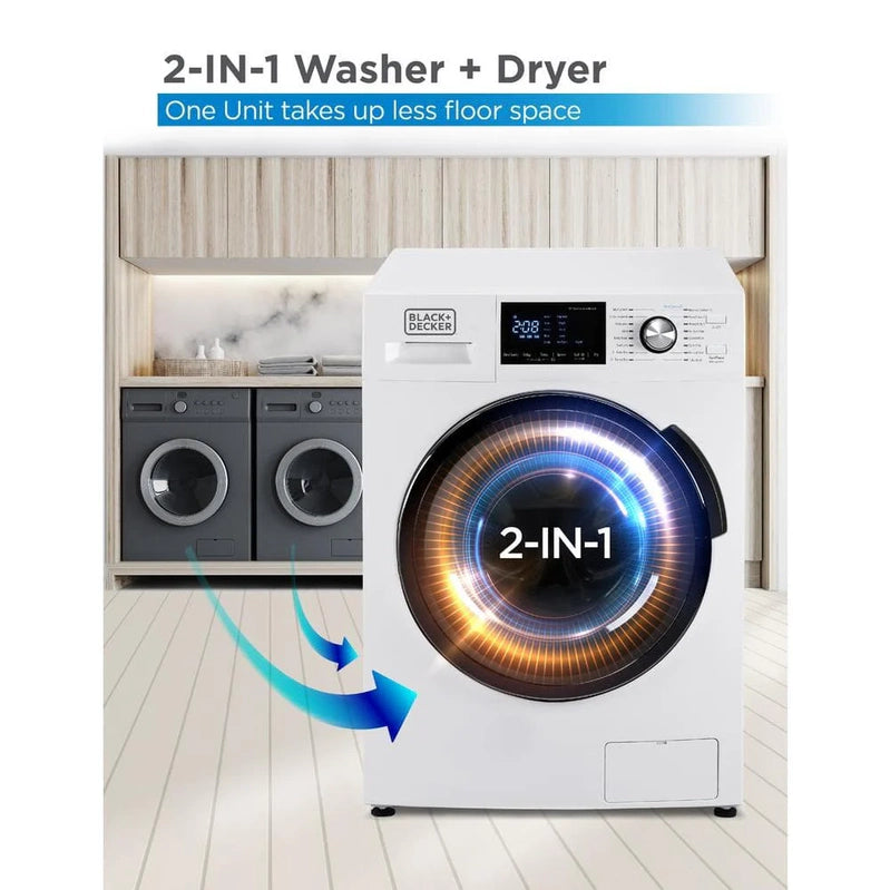 Black Plus Decker 2.7 Cu. Ft. All-in-One Washer And Dryer Combo In White BCW27MW