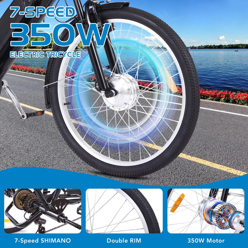 Garvee 3 Wheel Electric Bicycle For Men Women, 350W Motor Electric Tricycle For Adults