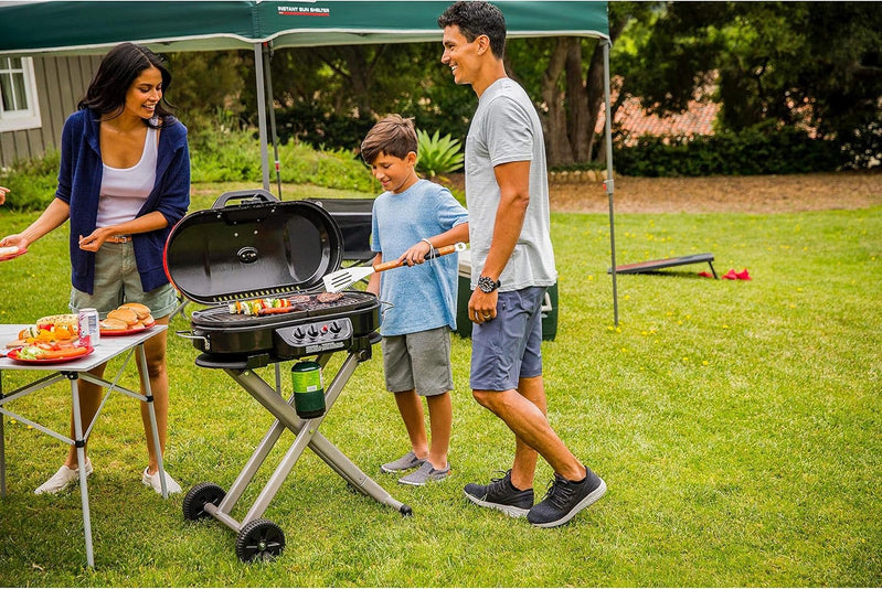 RoadTrip 285 Portable Stand-Up Propane Grill With 3 Adjustable Burners And Instastart Ignition, 20,000 BTUs Of Power For Outdoor Cooking