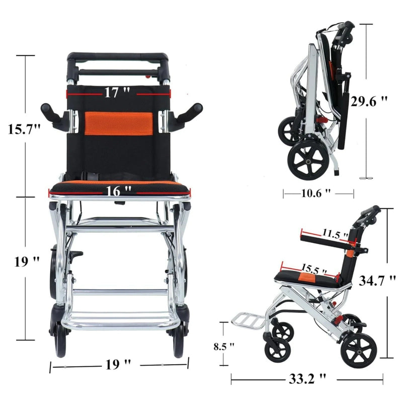 Ultra-Light Portable Folding Wheelchair, Travel-Friendly With Handbrake, 220 Lbs Capacity, Ideal For Elderly And Children