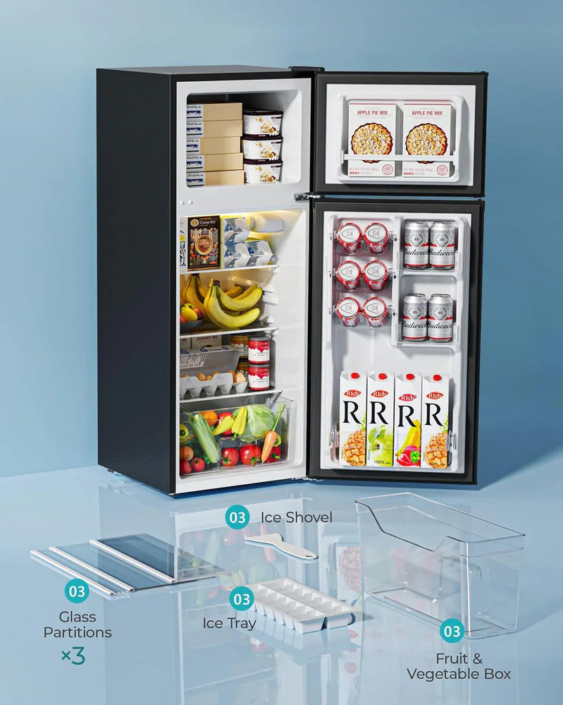 Euhomy 3.2 Cu. Ft. Mini Fridge With Freezer 2-Door Compact Refrigerator For Bedroom, Dorm, Office Or Apartment, Silver