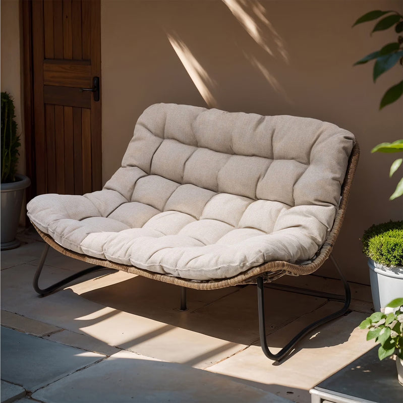 Crestlive Products Patio Loveseat, All-Weather Rattan Large Furniture With Soft Cushions, Outdoor Loveseat For Balcony, Poolside, Backyard, Beige
