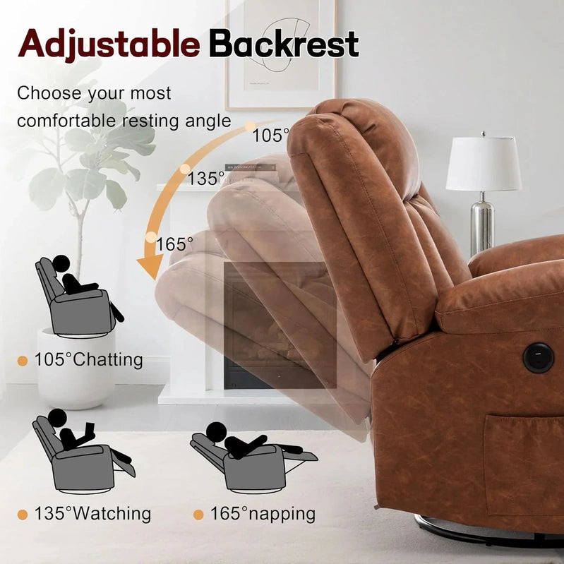 Rocker Recliner, Glider Recliner Chairs For Adults, 360 Degree Swivel Rocking Chair With Massage And Heating