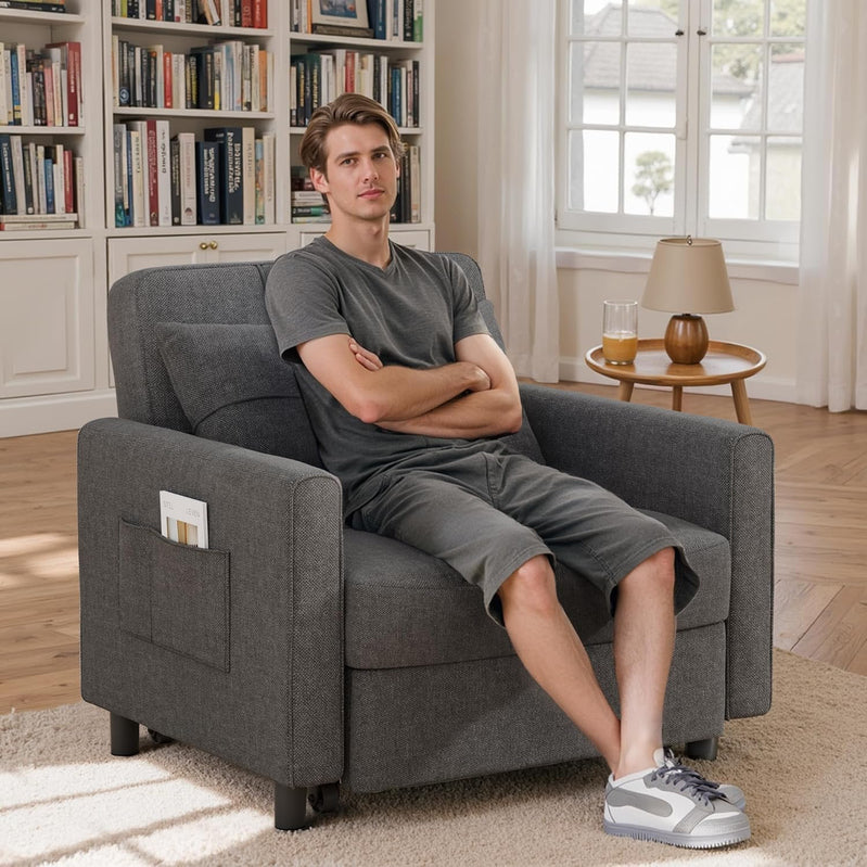Sofa Bed Chair 3-in-1 Convertible Pullout Single Sleeper Chair Bed Spacious Multifunctional Sofa