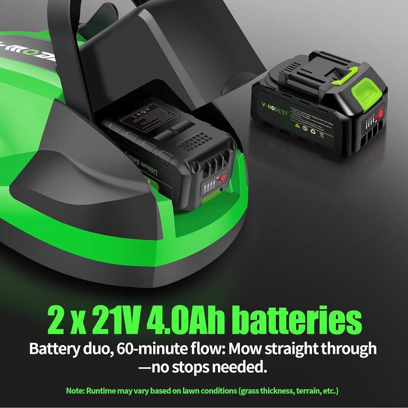 Cordless Lawn Mower, Electric Small Lawn Mower With 2 x 21V 4.0Ah Battery, Lightweight Mini Lawn Mower With Brushless Motor, 3 Cutting Heights