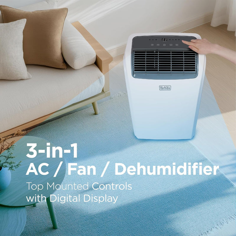 Black Plus Decker 10,000 BTU Portable Air Conditioner For Rooms Up To 450 Sq With Remote Control