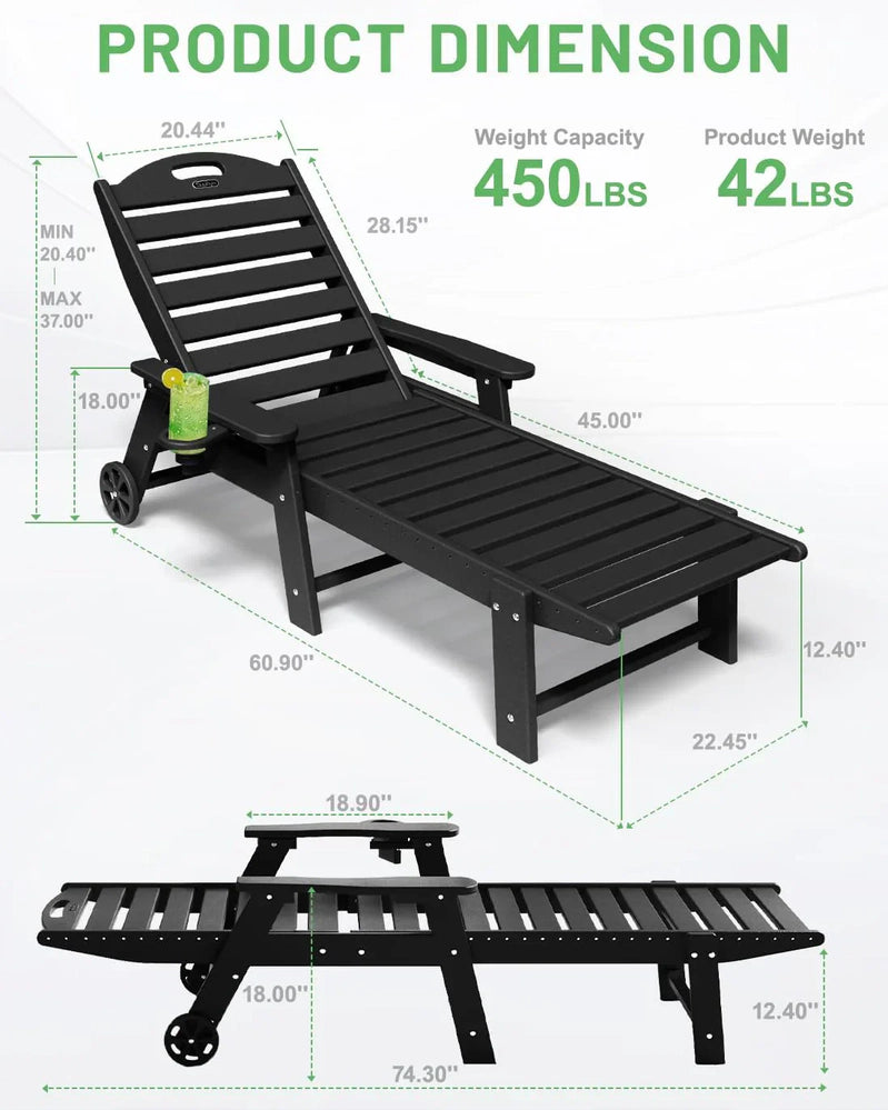 Lounge Chair Outdoor, Chaise Lounge, HDPE 6-Position Outdoor Chaise Lounge