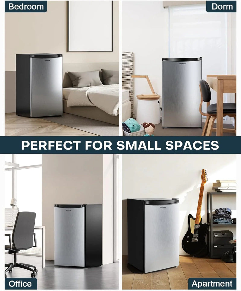 Upstreman 3.2 Cu. Ft. Mini Fridge With Freezer, Single Door Mini Fridge, Dorm Fridge, Adjustable Thermostat, Black-BR321