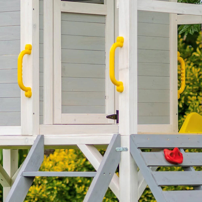Rovo Kids Wooden Tower Cubby House With Slide, Sandpit, Climbing Wall, Noughts And Crosses