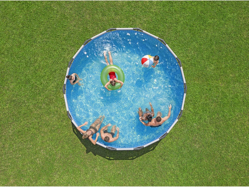 Steel Pro MAX 14 Ft. x 48 In. Round Metal Frame Above Ground Outdoor Swimming Pool Set With 1,000 Filter Pump, Ladder, And Cover, Gray