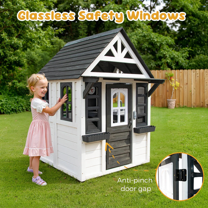 Coclub Outdoor Playhouse For Kids Ages 4-8, Wooden Play House With Doorbell, Phone, Kitchen Toys, Outdoor Kids Play Equipment, Casa Para Ni As