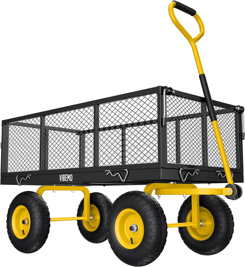 Steel Garden Cart, 2-in-1 1400 Lbs Heavy Duty Utility Wagon, With Removable Mesh Sides To Convert Into Flatbed