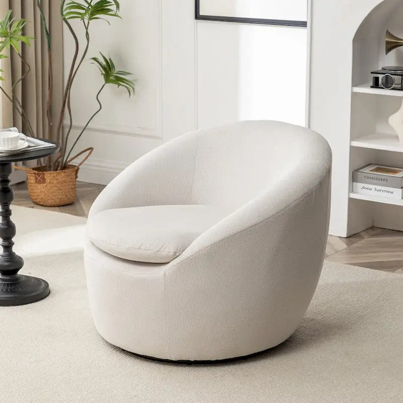Swivel Barrel Chair, 360 Degree Rotation, Boucle Fabric