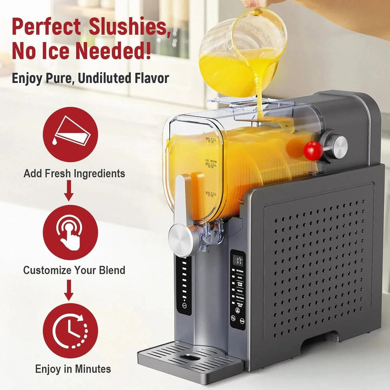 Slushie Machine, No Ice Needed All-in-One Slushy Maker For Home, Real-Time Temp Display, Auto-Clean, 6 Preset, Frozen Margaritas, Cocktails