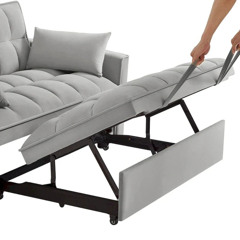 4 in1 Loveseat Sofa Bed With Armrests And Storage Pockets, Multi-Function Tufted Pull-Out Sofa Bed With Adjustable Backrest
