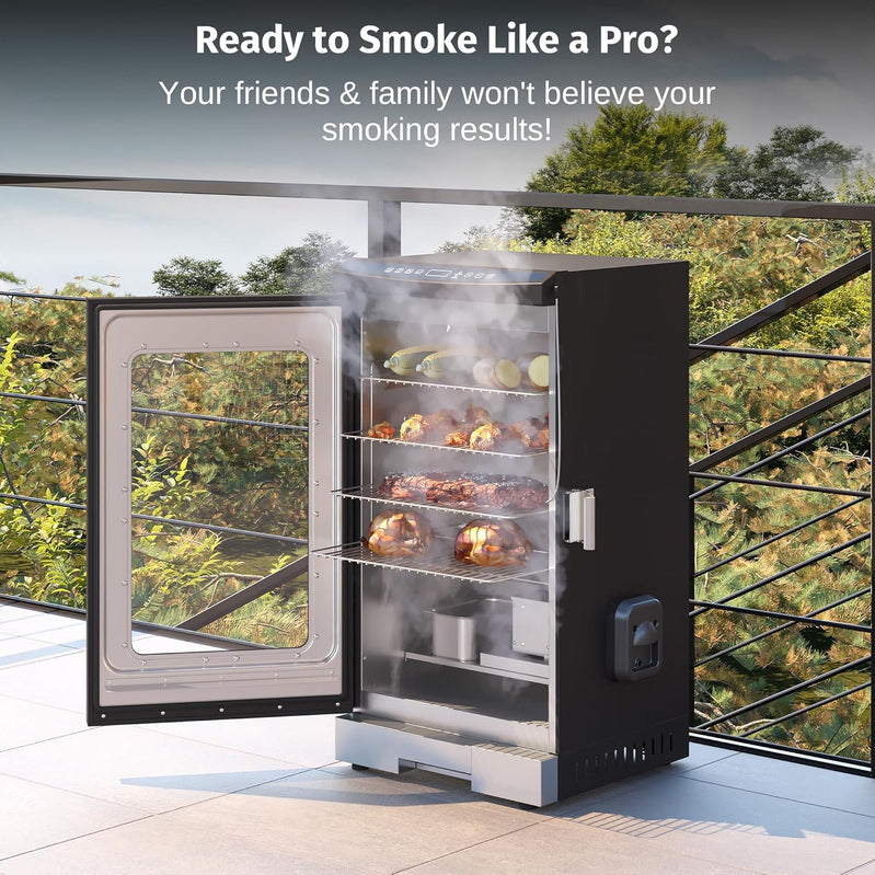 East Oak 30 In. Outdoor Electric Smoker, Built-In Meat Probe, Smokes Up To 6 Times Longer In A Single Load, Side Loader For Uninterrupted Smoking