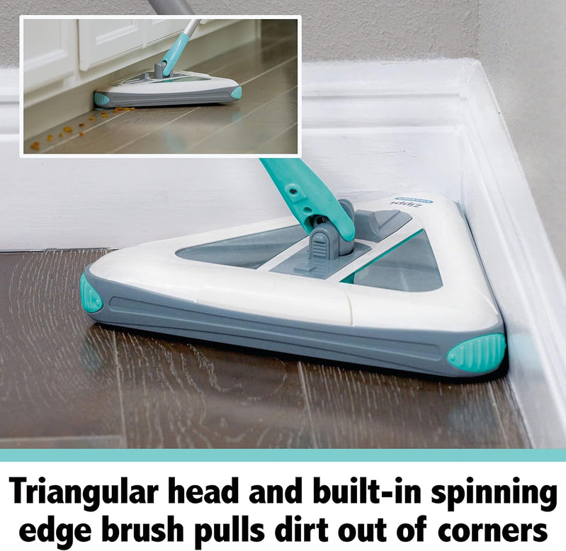 Zippi Sweeper Max, Powerful And Lightweight Sweeper For Carpet Hardwood And Tile Triangular Design Allows For Sweeping In Corners 1000 mAh