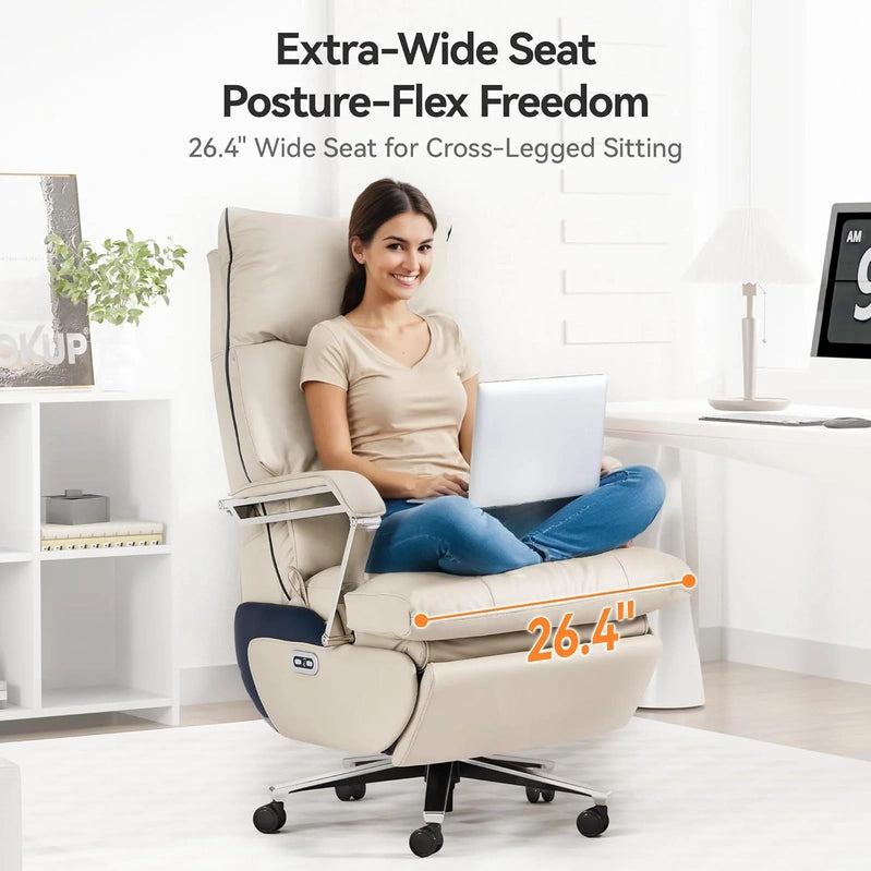 M80 Executive Chair With Two Motors And Footrest, For Tall And Heavy People, Up To 190 Kg, Beige