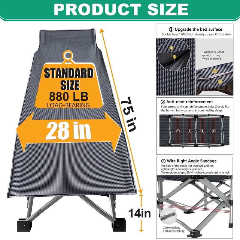 Slsy 2 Pack Folding Bed Cot With 3.3 In. 2 Sided Mattress, 75 In. 28 In. Folding Camping Cots With Carry Bag, Portable Sleeping Cot Guest Bed