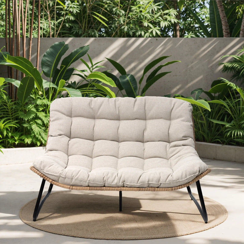 Crestlive Products Patio Loveseat, All-Weather Rattan Large Furniture With Soft Cushions, Outdoor Loveseat For Balcony, Poolside, Backyard, Beige