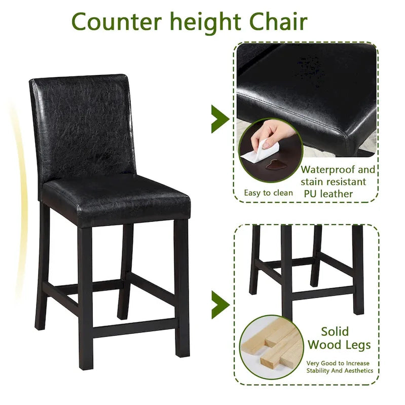 Modern 5-Piece Dining Set With Square Counter Height Table And 4 Upholstered Chairs