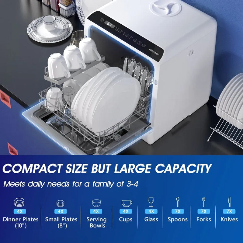 Portable Countertop Dishwasher With 5-Liter Built-In Water Tank And Air-Dry Function, 5 Washing Programs