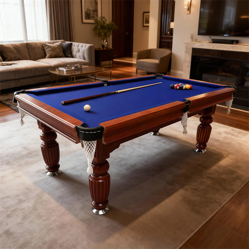 Classic Slate Pool Table With Cues And Balls Set For Home Or Lounge, Walnut Wood, 8 Ft